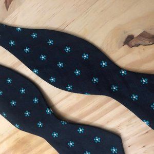 J.Crew Navy and Teal Floral Silk Point Bowtie